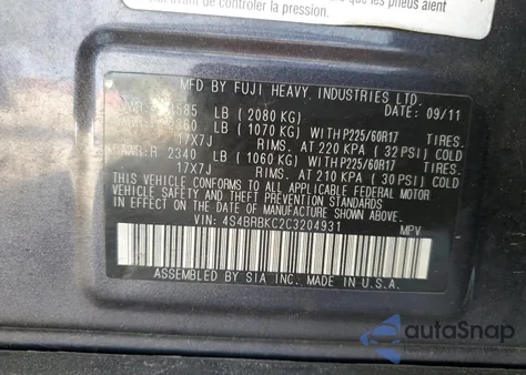 2012 Subaru Outback 2.5I Limited from USA, damaged, VIN 4S4BRBKC2C3204931